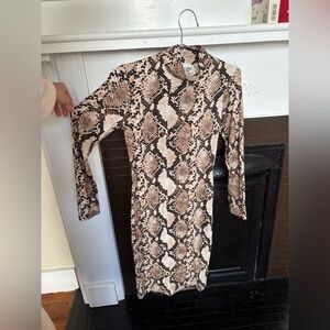 Leith Neutral Snake-Print Long Sleeve Dress